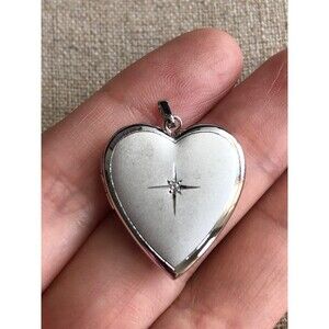 Vintage 925 sterling silver heart genuine diamond locket Pendant